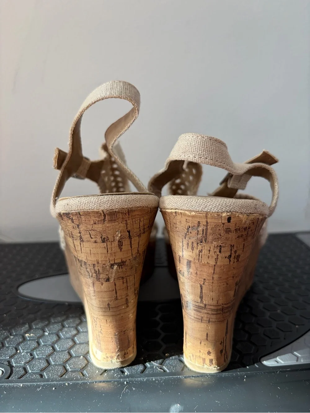 Beige Crochet Slip-On Sandals, Wedges